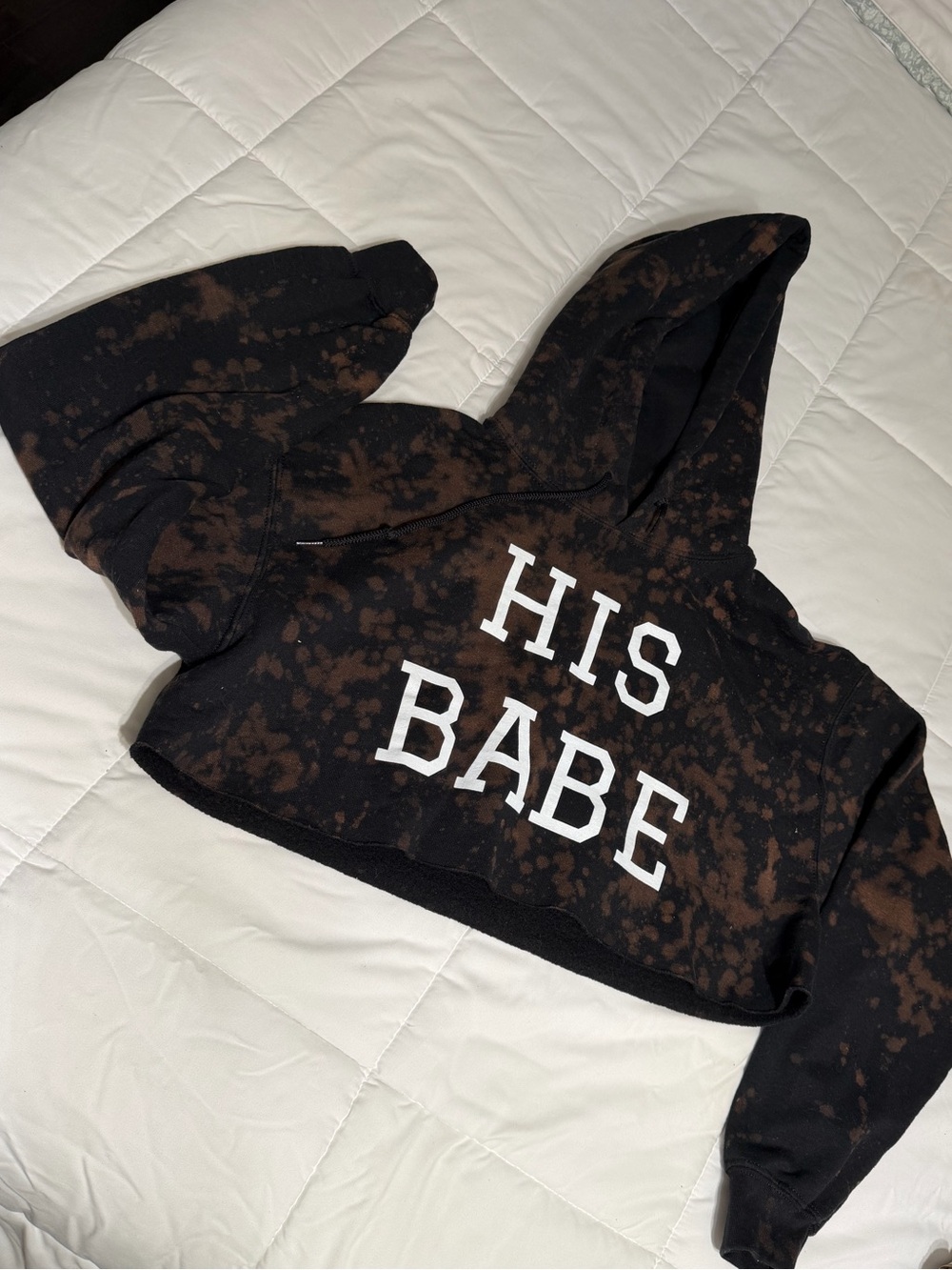 Tie-Dye Cropped Hoodie - Black & Brown "HIS BABE"